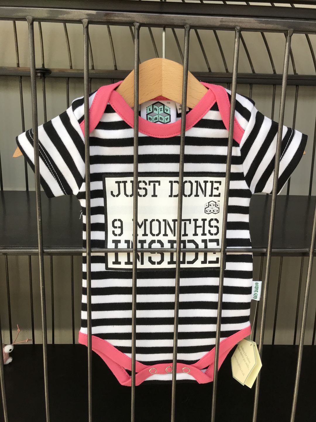 Customer photo review of New born gift Just done 9 months inside® Newborn Vest with Pink Trim by lazy baby®