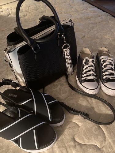 Customer photo review of Joseph Ribkoff Black/White Valencia Faux Leather Satchel Bag 191957 NEW