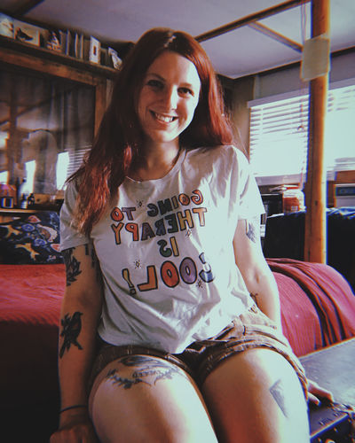 Customer photo review of Going To Therapy Is Cool! -- Cropped T-Shirt