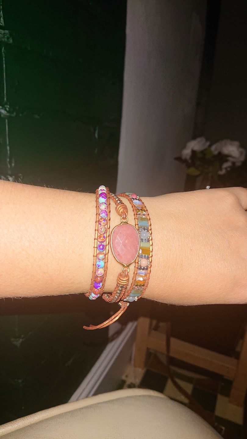 Customer photo review of Healing Rhodochrosite Wrap Bracelet