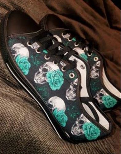 Customer photo review of Turquoise Rose Skull Low Top Shoe