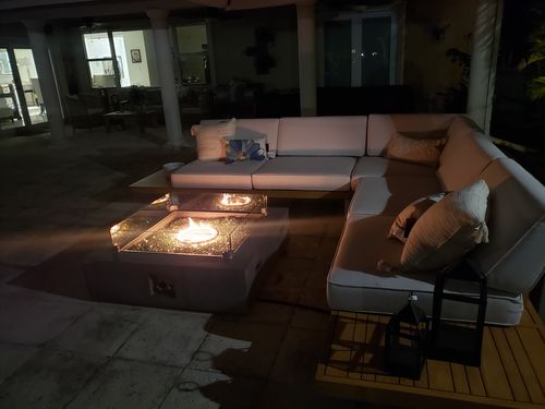 Customer photo review of 42" x 42" Square Outdoor Propane Gas Fire Pit Table in Gray