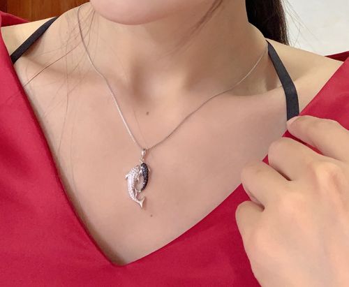 Customer photo review of Double Dolphin Pendant Necklace