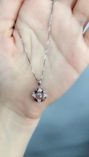 Customer photo review of Dancing Moissanite Rejoice Stamen Neclace in Sterling Silver