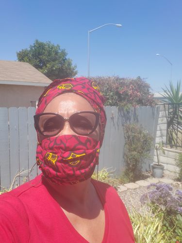 Customer photo review of ADULT FACE MASK AND MATCHING HEAD WRAP