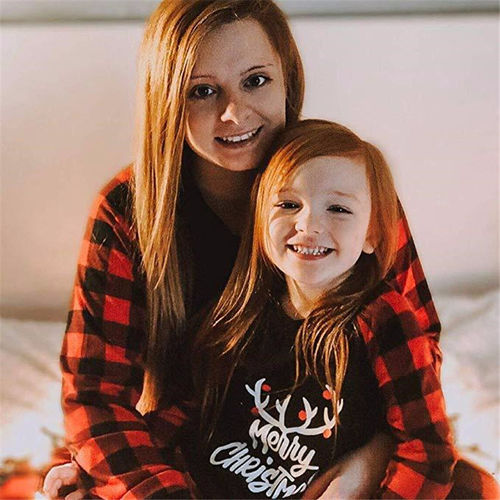 Customer photo review of Merry Christmas Antler Contrast top and Plaid Pants Family Matching Pajamas Set 8873