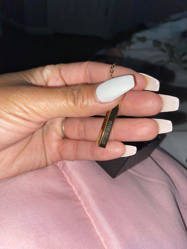 Customer photo review of Engraved 3D Bar Necklace