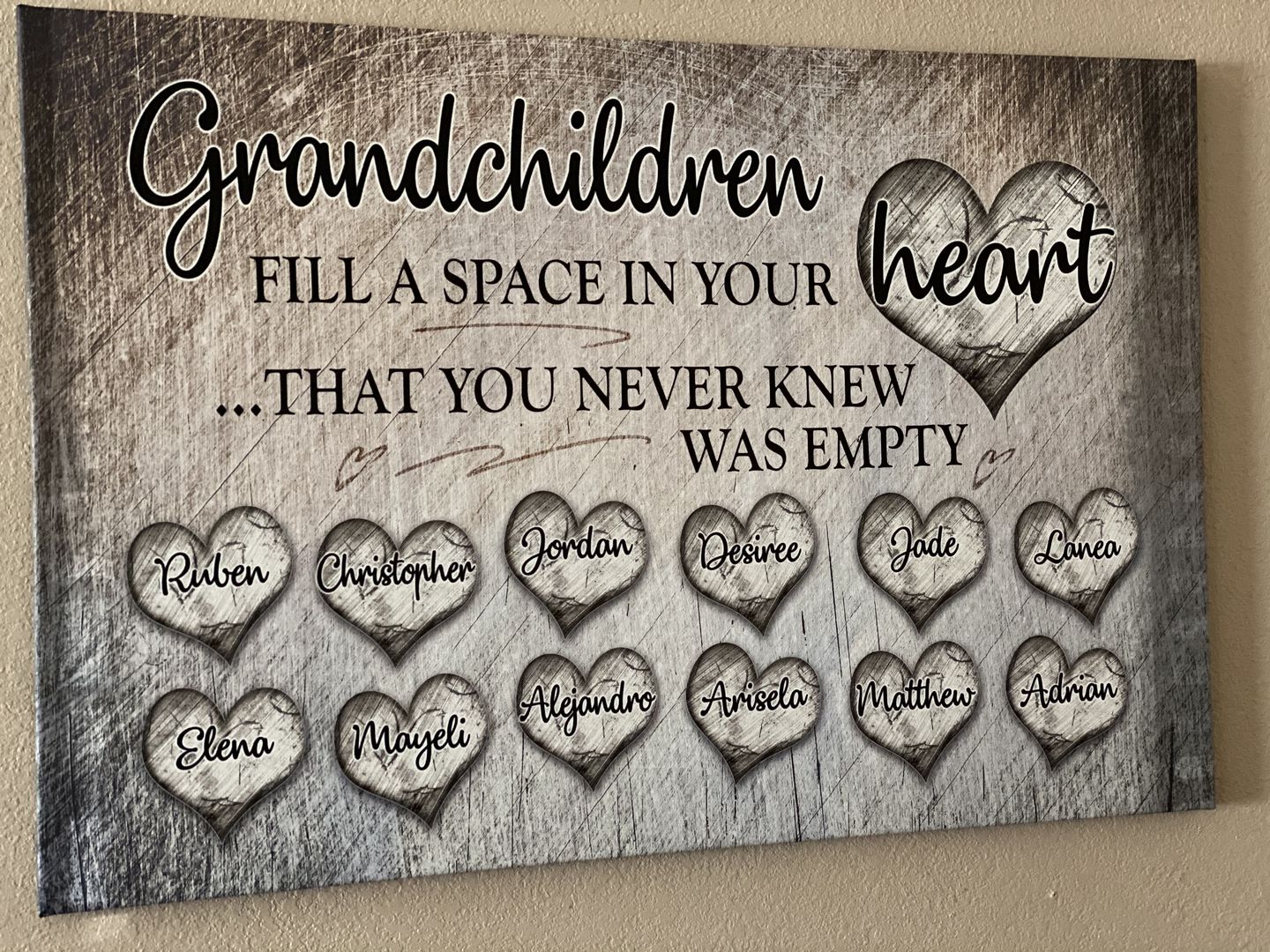 Customer photo review of Personalized "Grandchildren Fill A Space In Your Heart" Premium Canvas