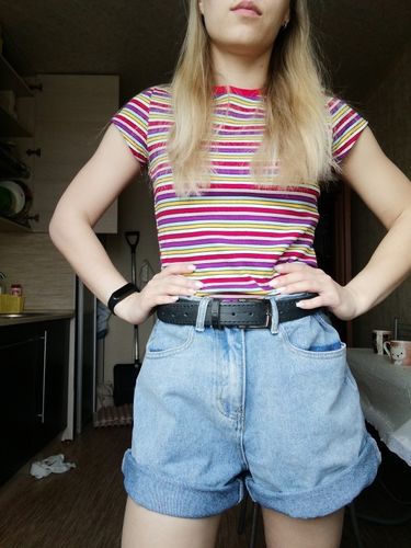 A A. review of High waist side leg denim jean shorts L004# image 1 out of 1