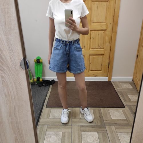 L L. review of High waist side leg denim jean shorts L004# image 1 out of 1