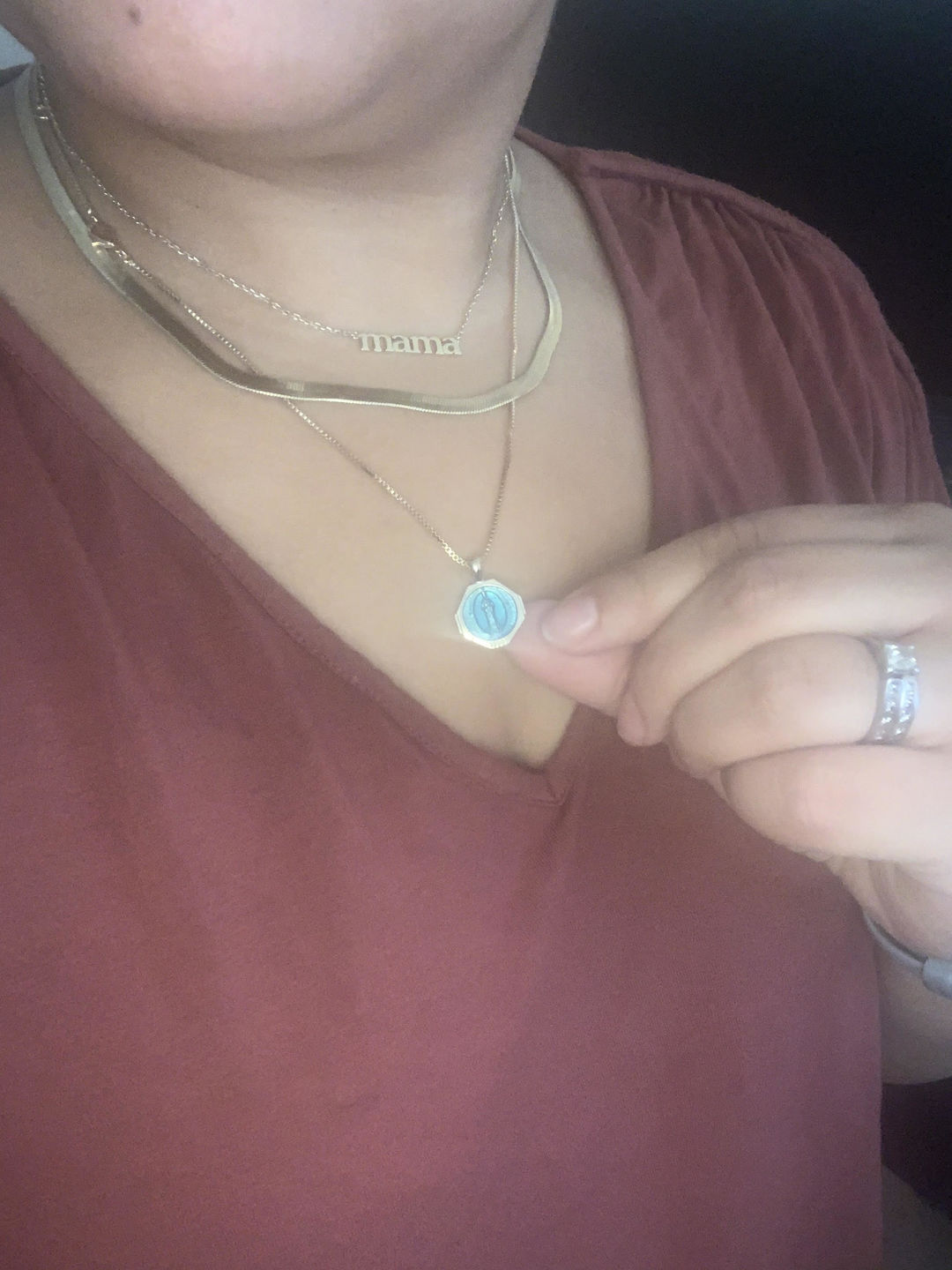 Customer photo review of Sofia Pendant Necklace in French Blue