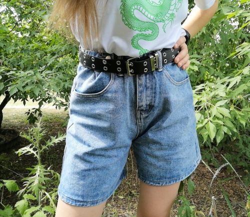 P P. review of High waist side leg denim jean shorts L004# image 1 out of 1