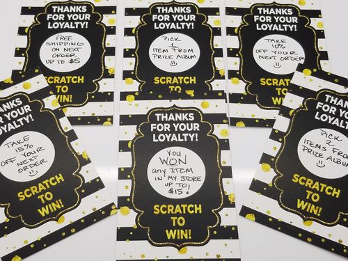 Customer photo review of Gold and Black Stripes Loyalty Scratch Off Cards!