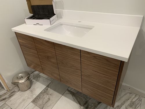 Customer photo review of Austin 48" Wall Mount American Black Walnut Bathroom Vanity