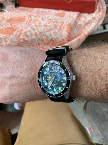 Customer photo review of Aquacy Hei Matau Cave Diver Open Heart Men's Automatic 200M Abalone Dive Watch CD.38.AB.B.L