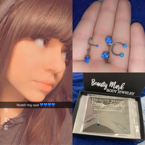 Customer photo review of Opal Ball Surgical Steel Nose Screw Ring