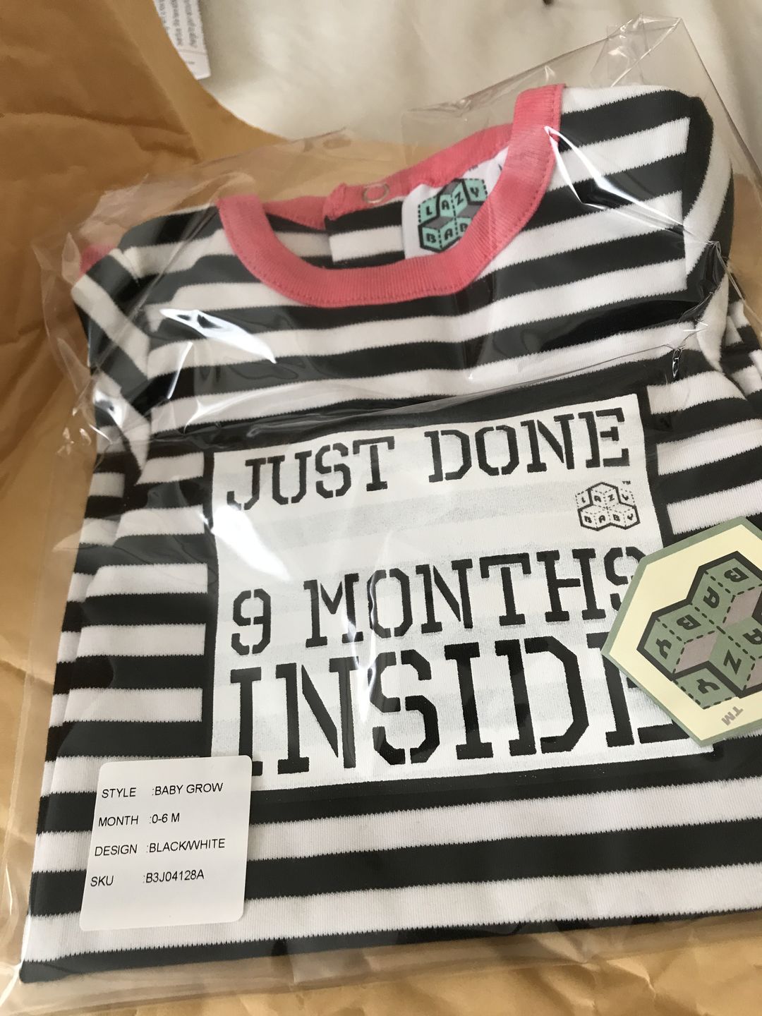 Customer photo review of Baby Bundle For New Born Girl-Just Done 9 Months Inside®- Baby Shower Gift- Coming Home Outfit - Baby Announcement - Lazy Baby®