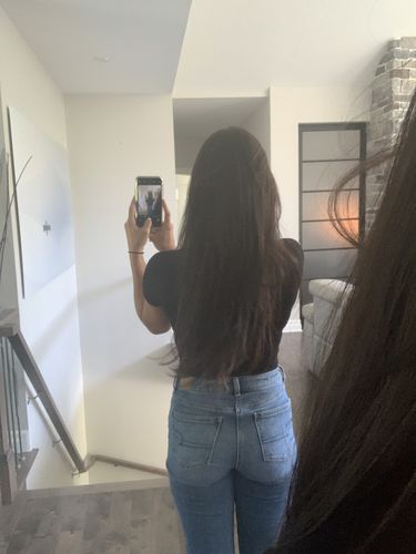 Customer photo review of Full Shine Tape in Hair Extensions Remy Human Hair Darkest Brown (#2)