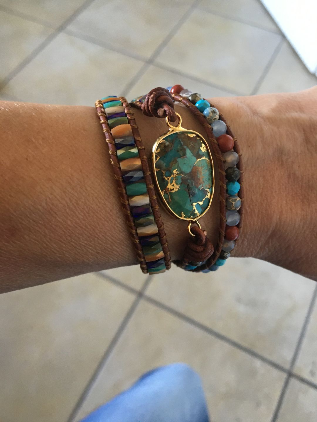 Customer photo review of Natural Turquoise & Jasper Wrap Bracelet