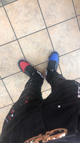 Customer photo review of Side Stripe Paint Splatter Skinny Fit Denim Black - White (M4825DA)