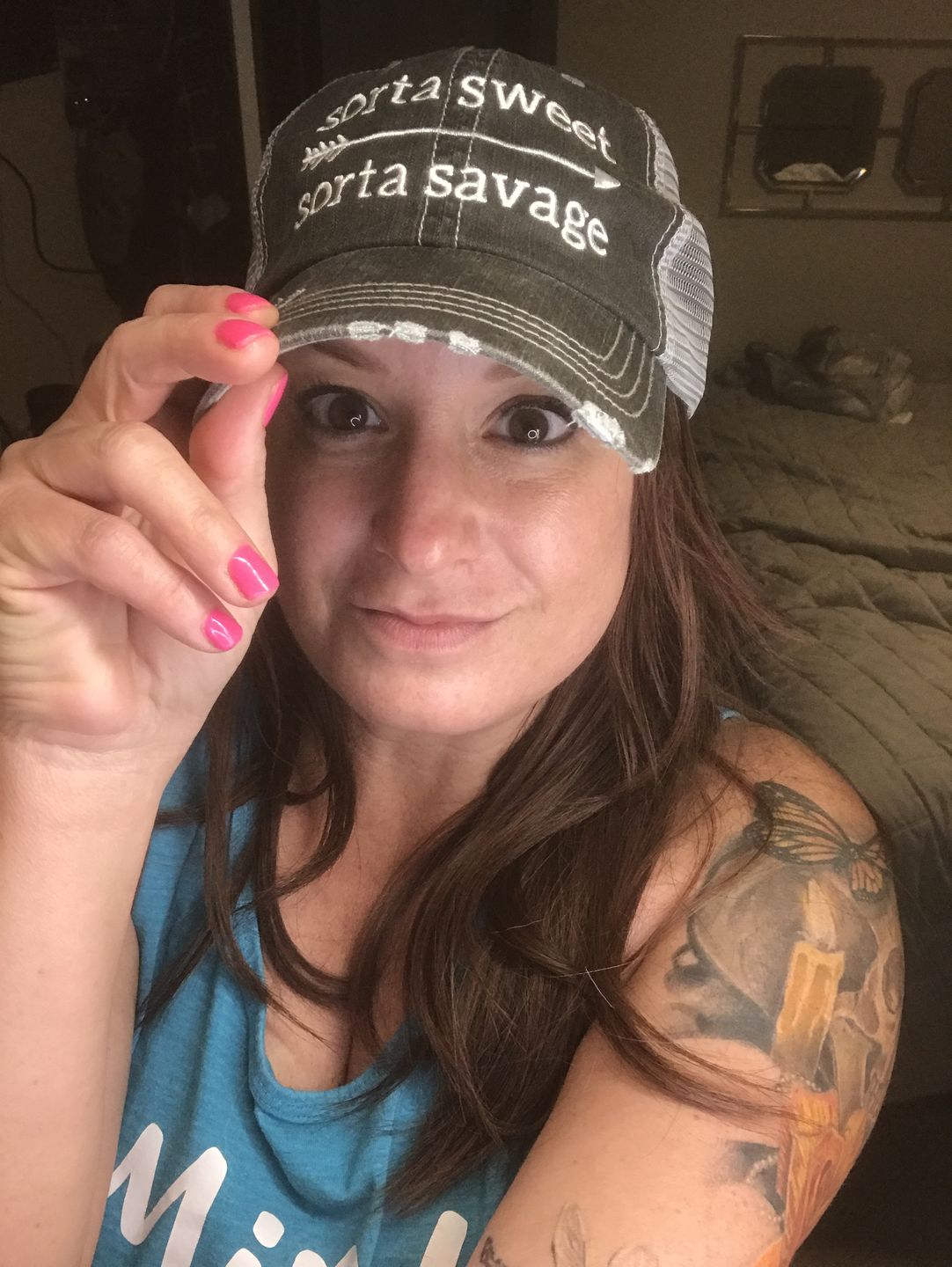 Customer photo review of Sorta Sweet Sorta Savage Trucker Hat