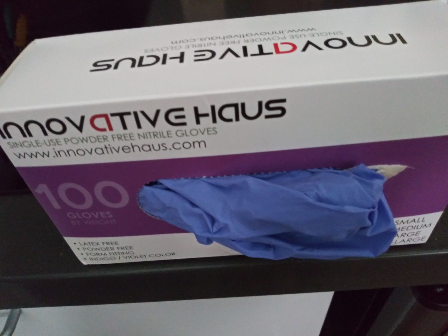 Customer photo review of Innovative Haus™ Nitrile Gloves |  Powder Free | Latex Free | Indigo Color | Box of 100