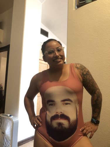 Customer photo review of Custom Face One-Piece Swimsuit, Selfie Print Bachelorette Bridal Party Personalized Bathing Suit Swimwear Anniversary Gift Idea Her