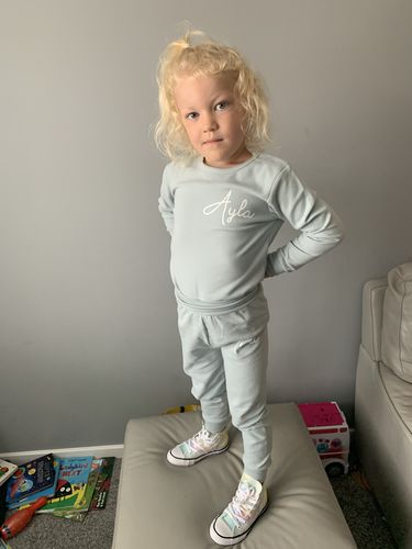 Customer photo review of Personalised LA Script Tracksuit Set (0-7 Years) (MRK X)