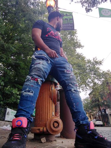 Customer photo review of FASHION MOTO JEANS WITH PLAID BACKING