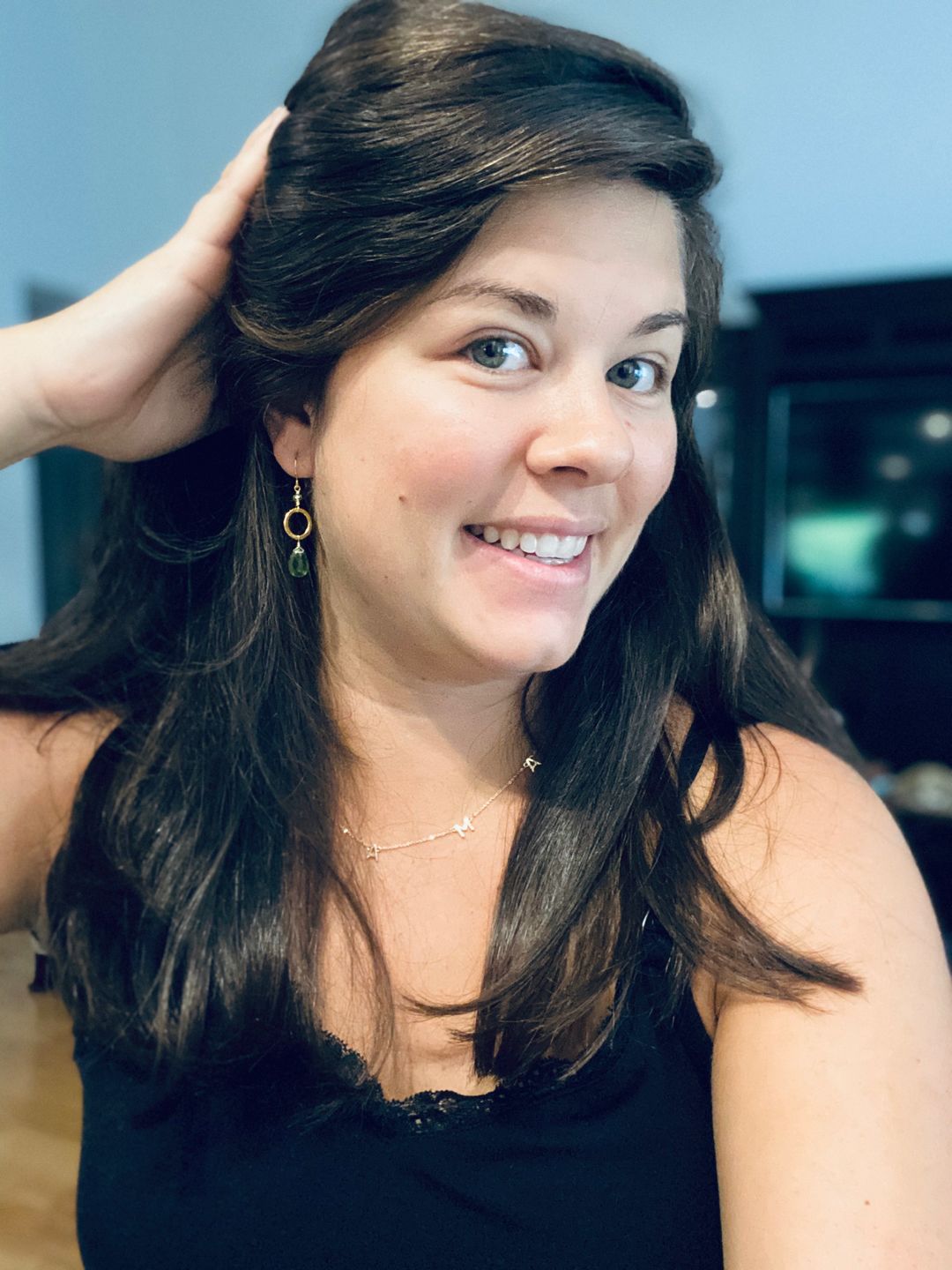Customer photo review of Peridot Quartz Gold Drop Earrings