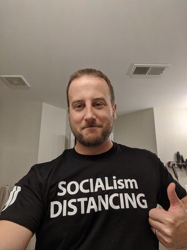Customer photo review of Socialism Distancing Mens Apparel