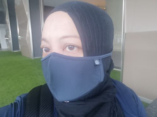 Customer photo review of Face Mask Stripe (Steel Blue)