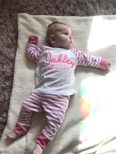 Customer photo review of Personalised Baby Surname Heart White Rompersuit (MRK X)