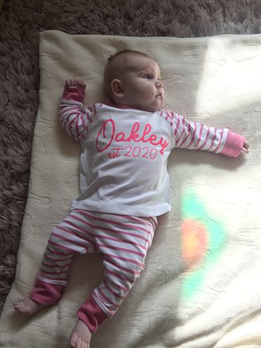 Customer photo review of Personalised Oxford Stripe Classic Matching Pyjamas (MRK X)