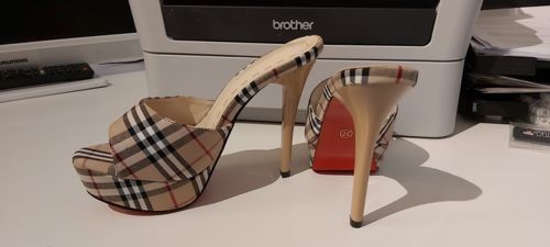 Customer photo review of Plaid Print Single Strap Platform Thin Heeled Sandals