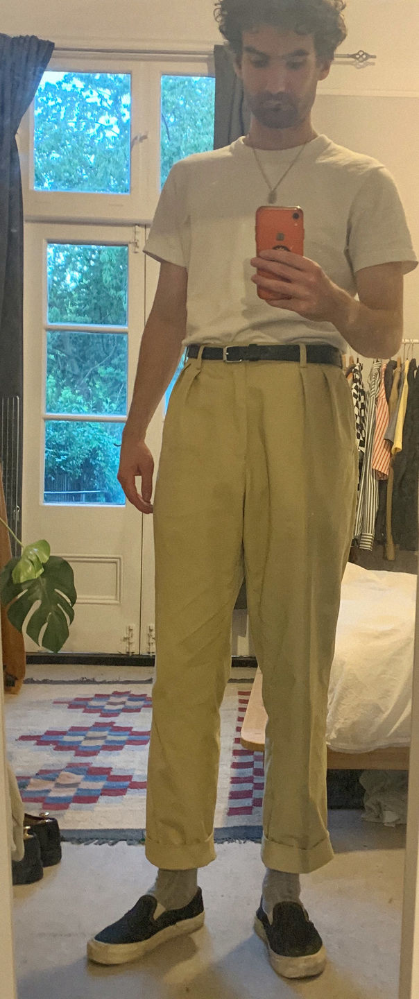 Customer photo review of 1930s IVY Style Double Pleated Chino Trousers - Khaki