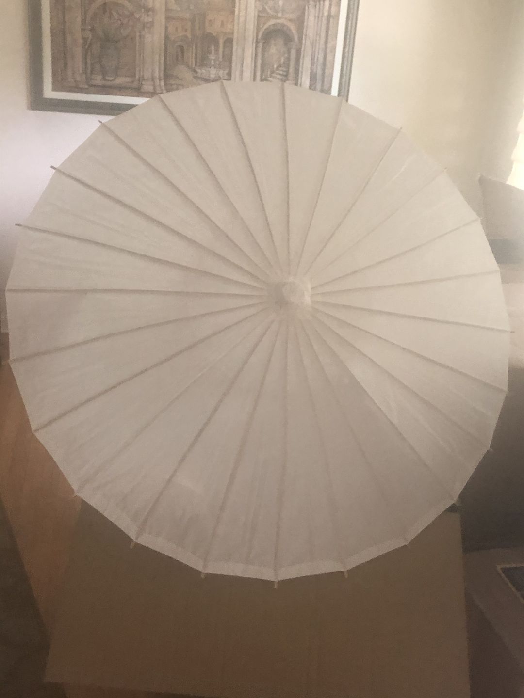 Customer photo review of 28" Beige/Ivory Paper Parasol Umbrella (Sun Protection)