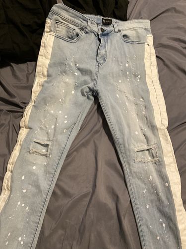 Customer photo review of Side Stripe Paint Splatter Denim Light Blue Wash (M4683D)