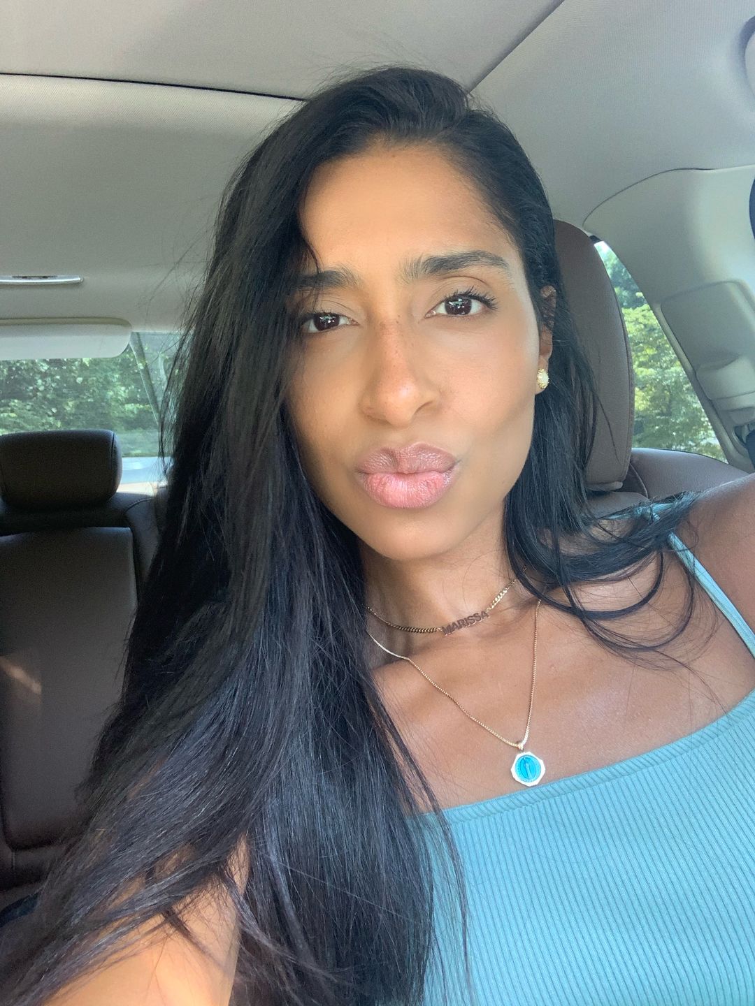 Customer photo review of Sofia Pendant Necklace in French Blue