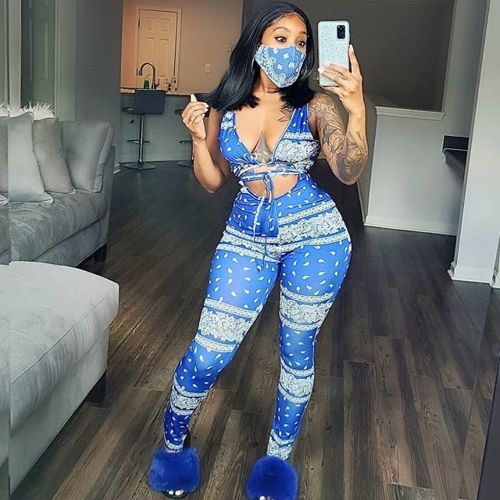 Customer photo review of Sexy V Neck Sleeveless Print Jumpsuit