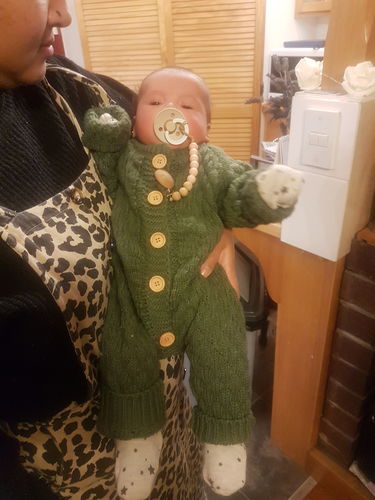 Customer photo review of Cosy Knit Button Onesie | Forest Green