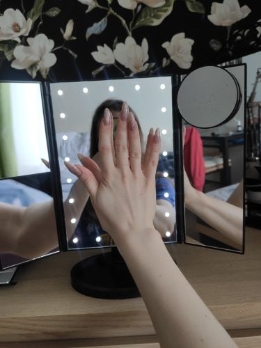 Customer photo review of Tri-fold LED Makeup Vanity Mirror with Touch Screen and 10x Magnification