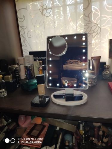 Customer photo review of Tri-fold LED Makeup Vanity Mirror with Touch Screen and 10x Magnification