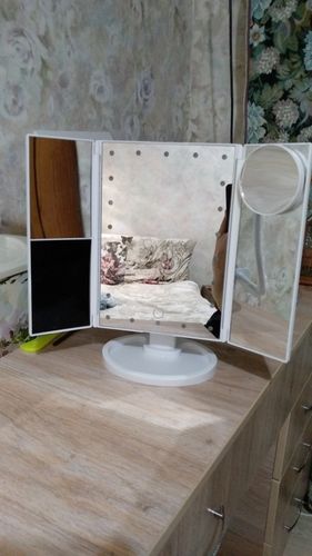 Customer photo review of Tri-fold LED Makeup Vanity Mirror with Touch Screen and 10x Magnification