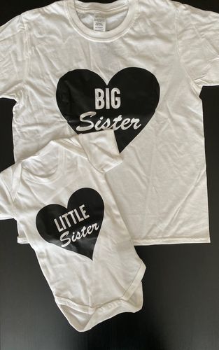 Customer photo review of Little Sis/Big Sis Heart White Tee/Romper Set (MRK X)