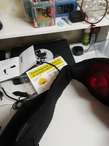 Customer photo review of Vibration Neck & Shoulder Massager With Heat and Velcro Design - Home Office Car Use