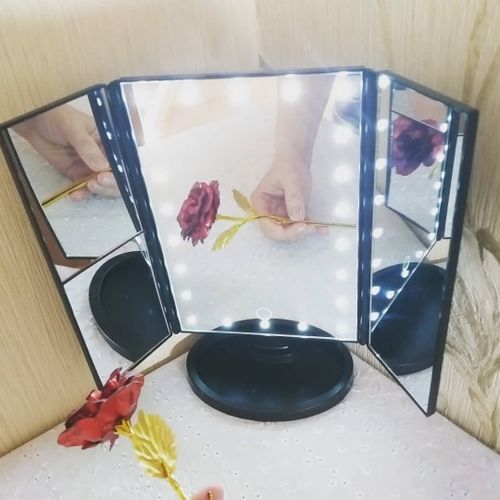 Customer photo review of Tri-fold LED Makeup Vanity Mirror with Touch Screen and 10x Magnification