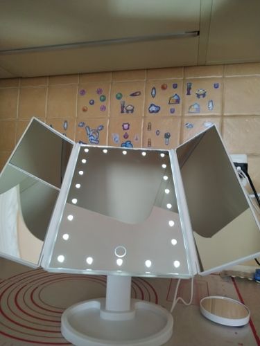 Customer photo review of Tri-fold LED Makeup Vanity Mirror with Touch Screen and 10x Magnification