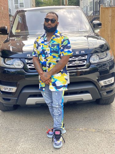 Customer photo review of Dip Dye Skinny Fit Track Denim Bleach Splatter - Blue (M4818D)