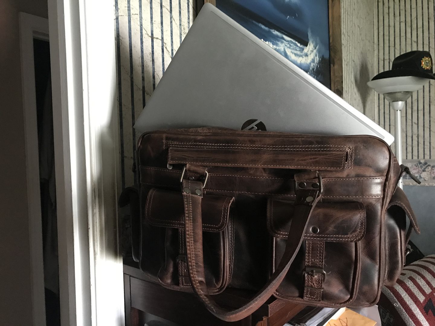 Customer photo review of Retro Buffalo Leather Captain Briefcase